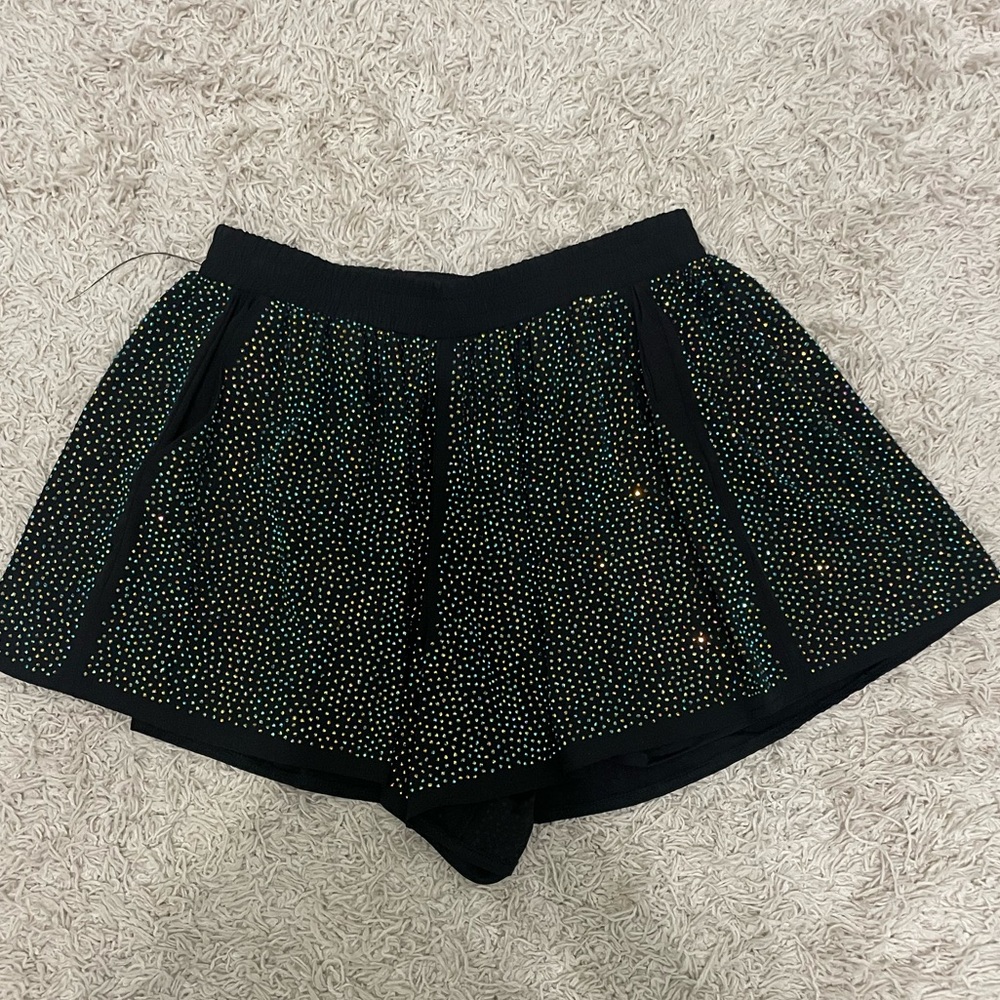 QUEEN OF SPARKLES Black Crystal Athletic Shorts